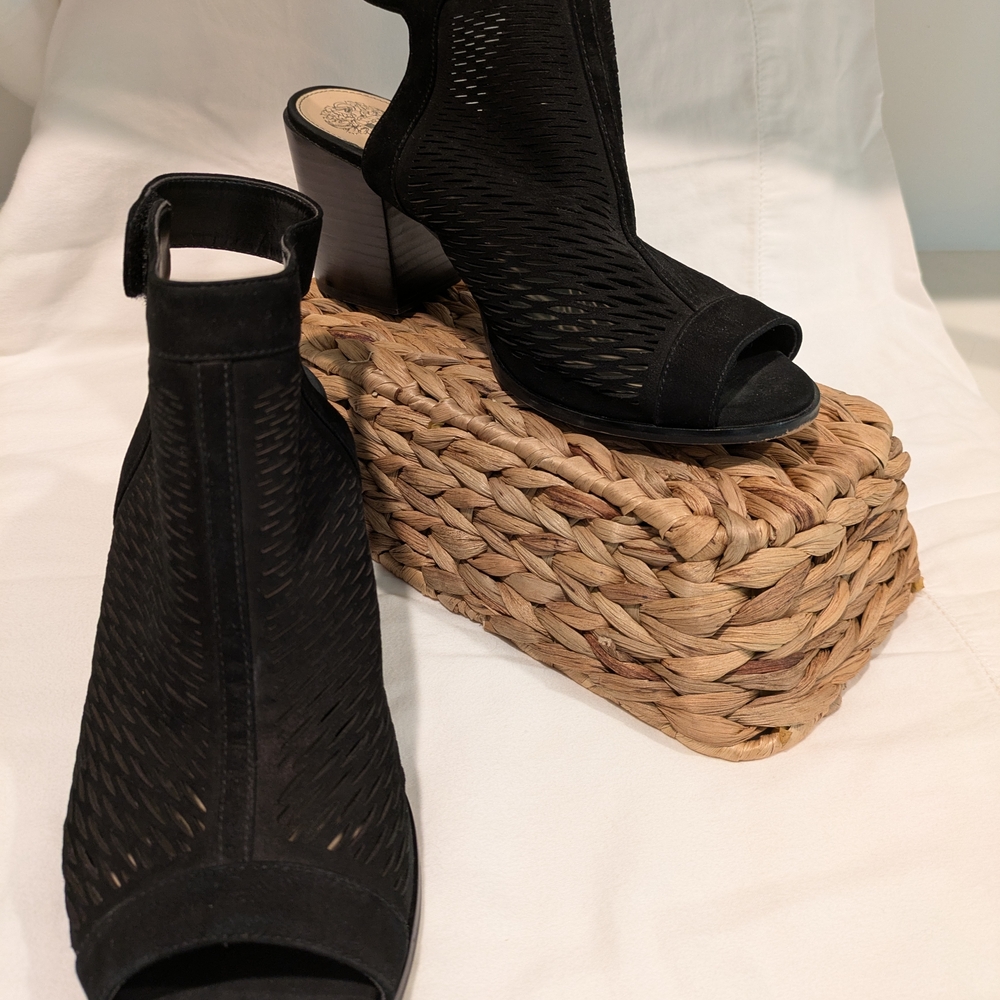 Vince Camuto Black Heeled Boots with Textured Upper